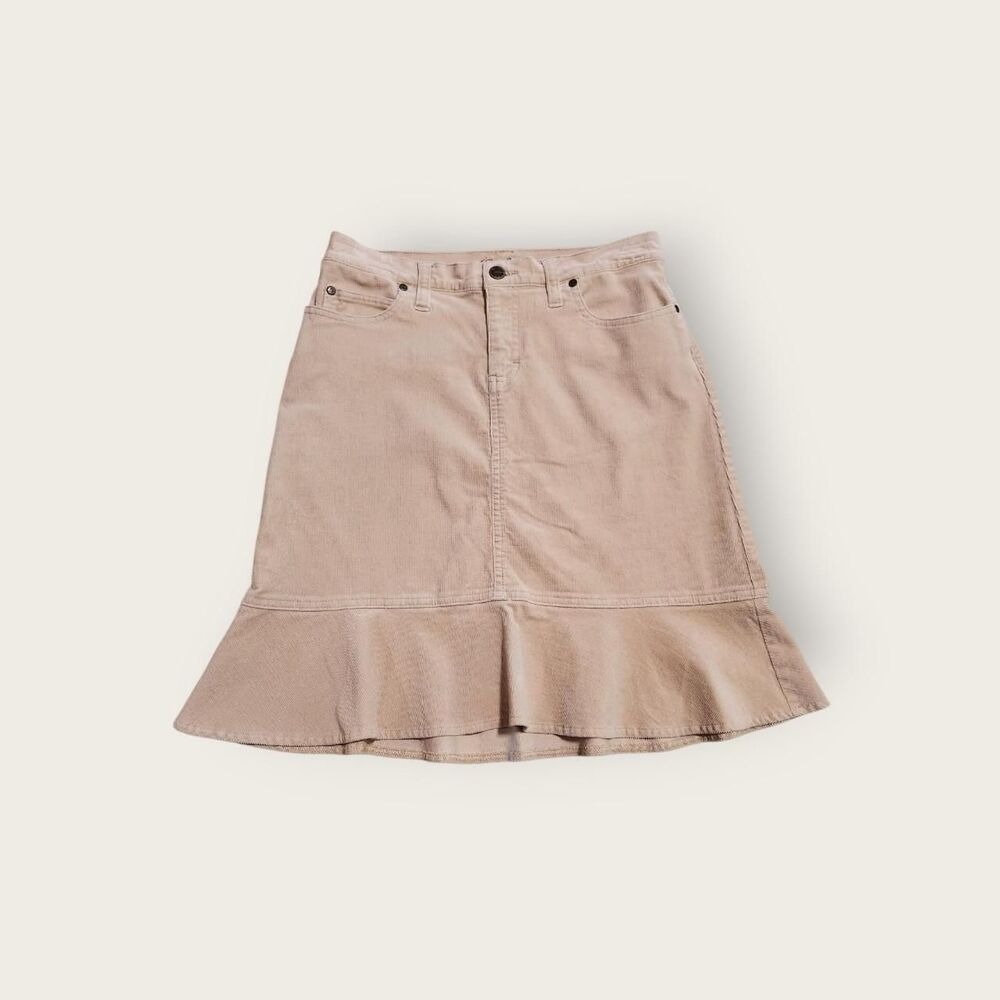 Vintage Y2k early 2000s Outlooks tan corduroy ruffle hem mini skirt